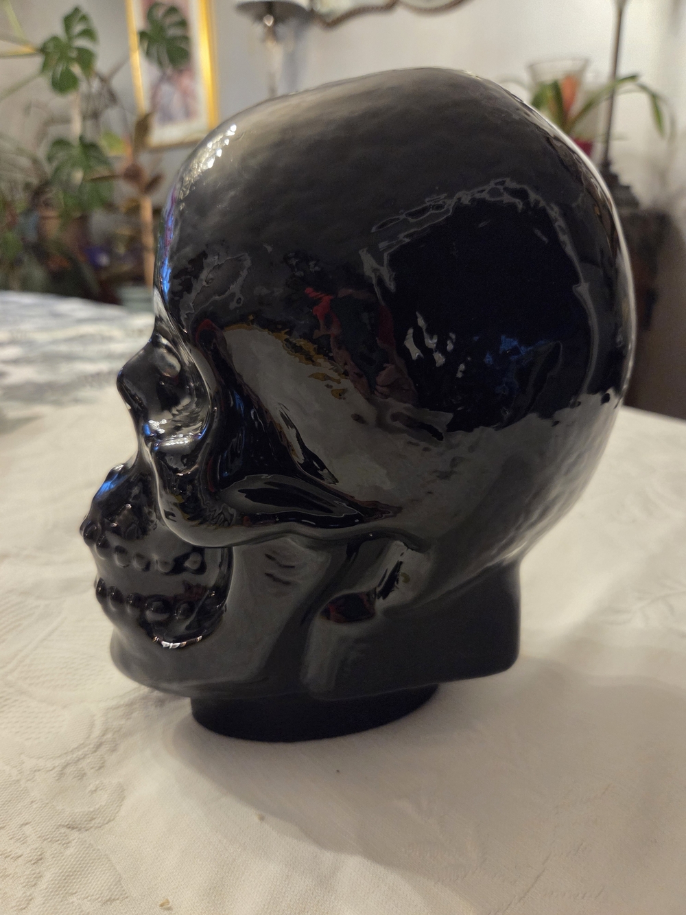 Large black ceramic skull